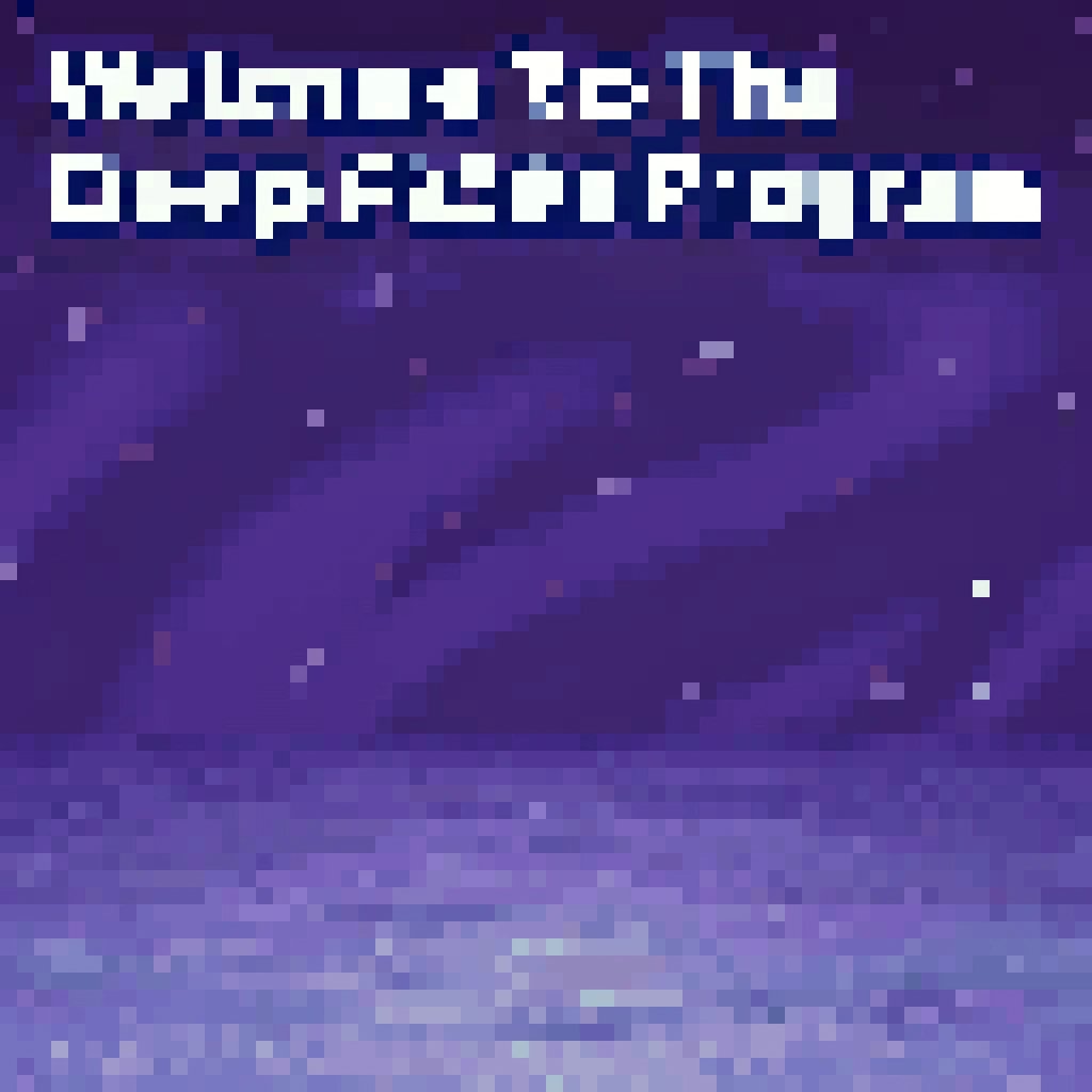 A pixelated image with a deep purple gradient background, featuring the text "Welcome To The Deep Sea" in bold, white, blocky font at the top.